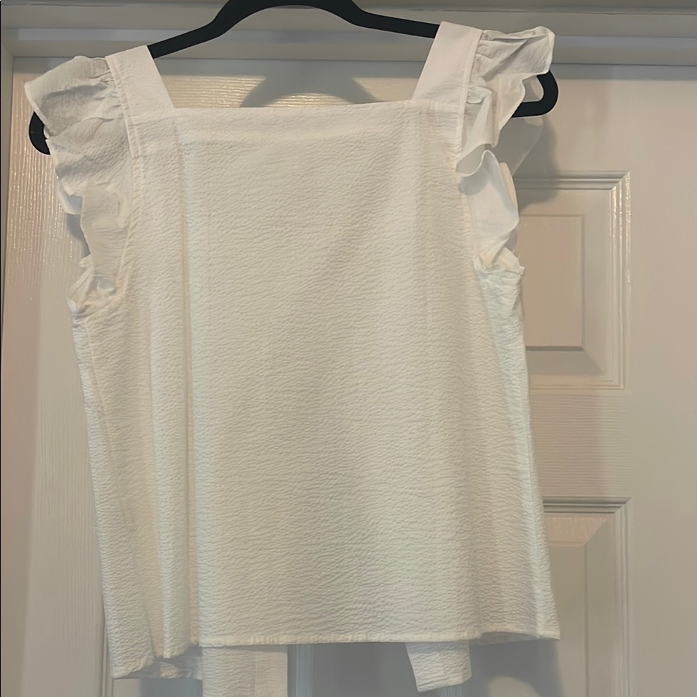 White Ruffled Button-Down Top, NWT - Picture 3 of 3